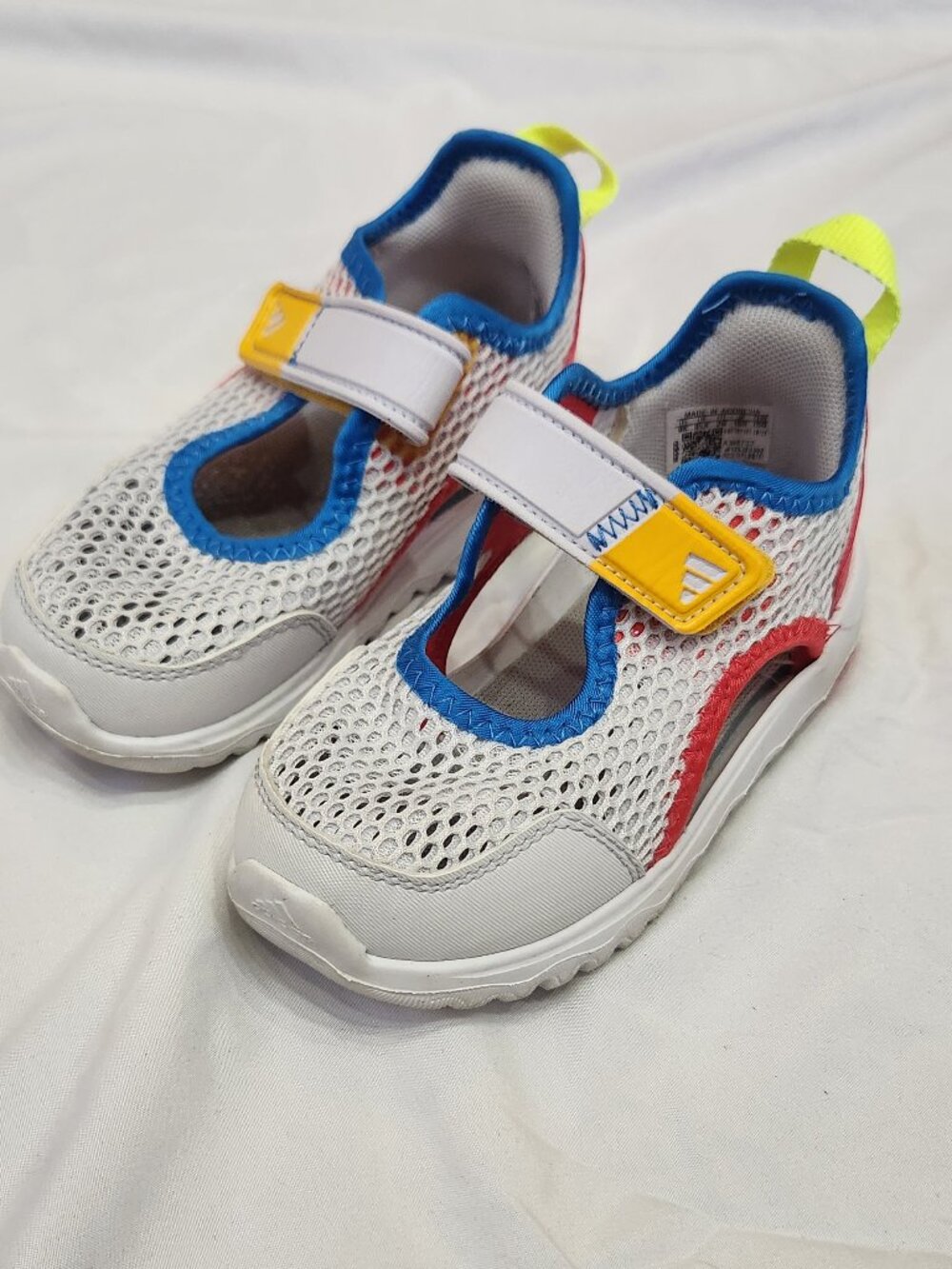 Adidas Kids, white with bright colors,  breathable, velcro, mesh sneaker, 9k